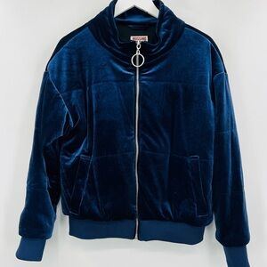 Mossimo Supply Co. Velvet Puffer Jacket Navy Blue Coat Warm Fluffy Soft Velour S